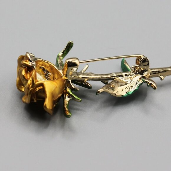 Jewelry pin brooch rose flower love romantic gold tone yellow green elegant new - Picture 9 of 11